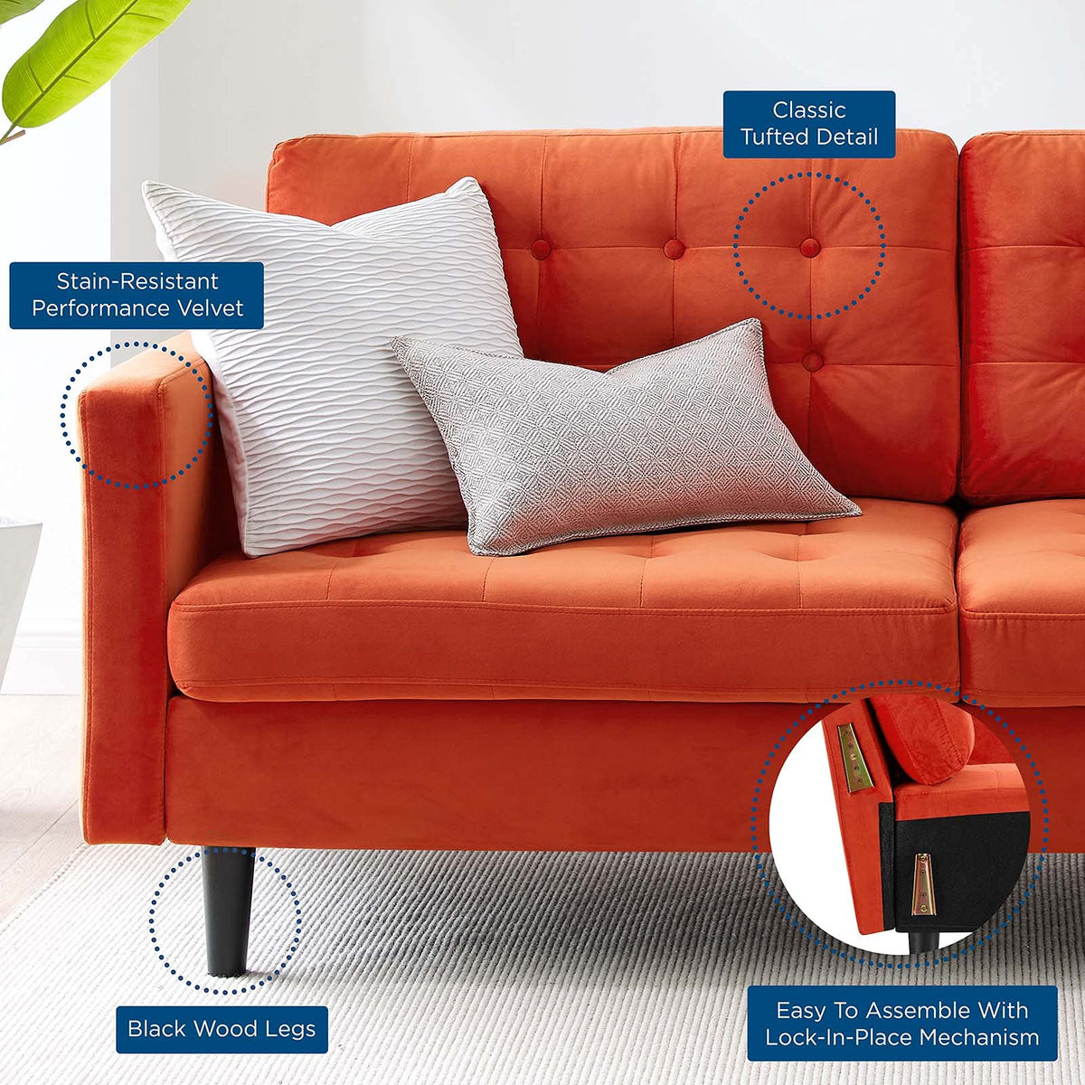 Orange Tufted Performance Velvet Sofa B736761