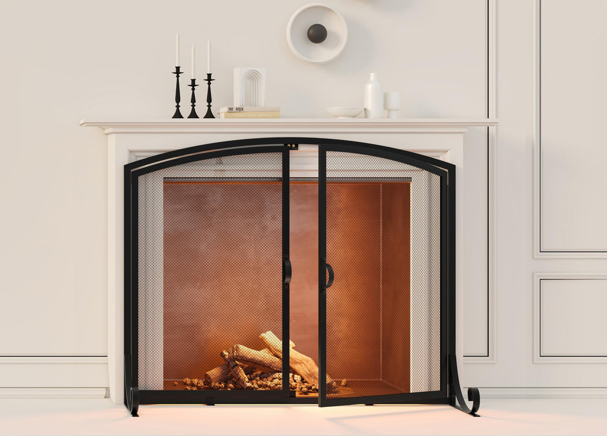 Black Steel Fireplace Screen with Doors B2790