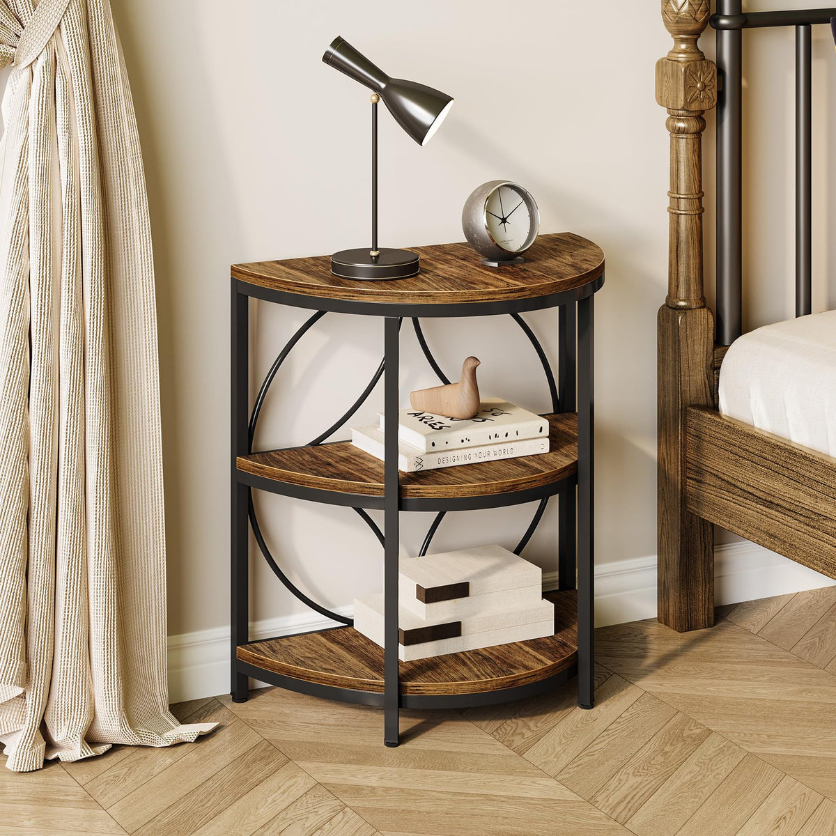 Half Round 3-Tier Narrow Side Table with Metal Frame Q90684