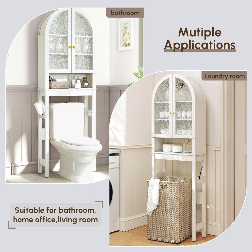 White Over The Toilet Storage Cabinet with Acrylic Doors and Adjustable Shelf I352363