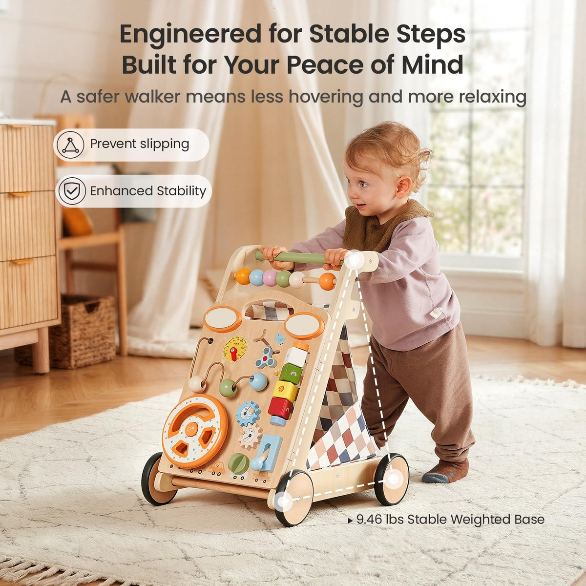 Wooden Baby Walker with Wheels G6168