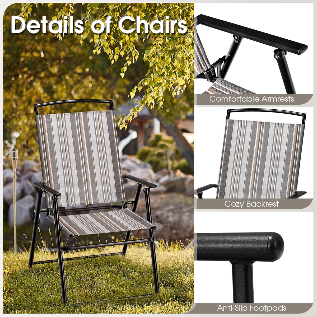 Patio Chairs Set of 2 Folding Armrests Metal Frame O246991