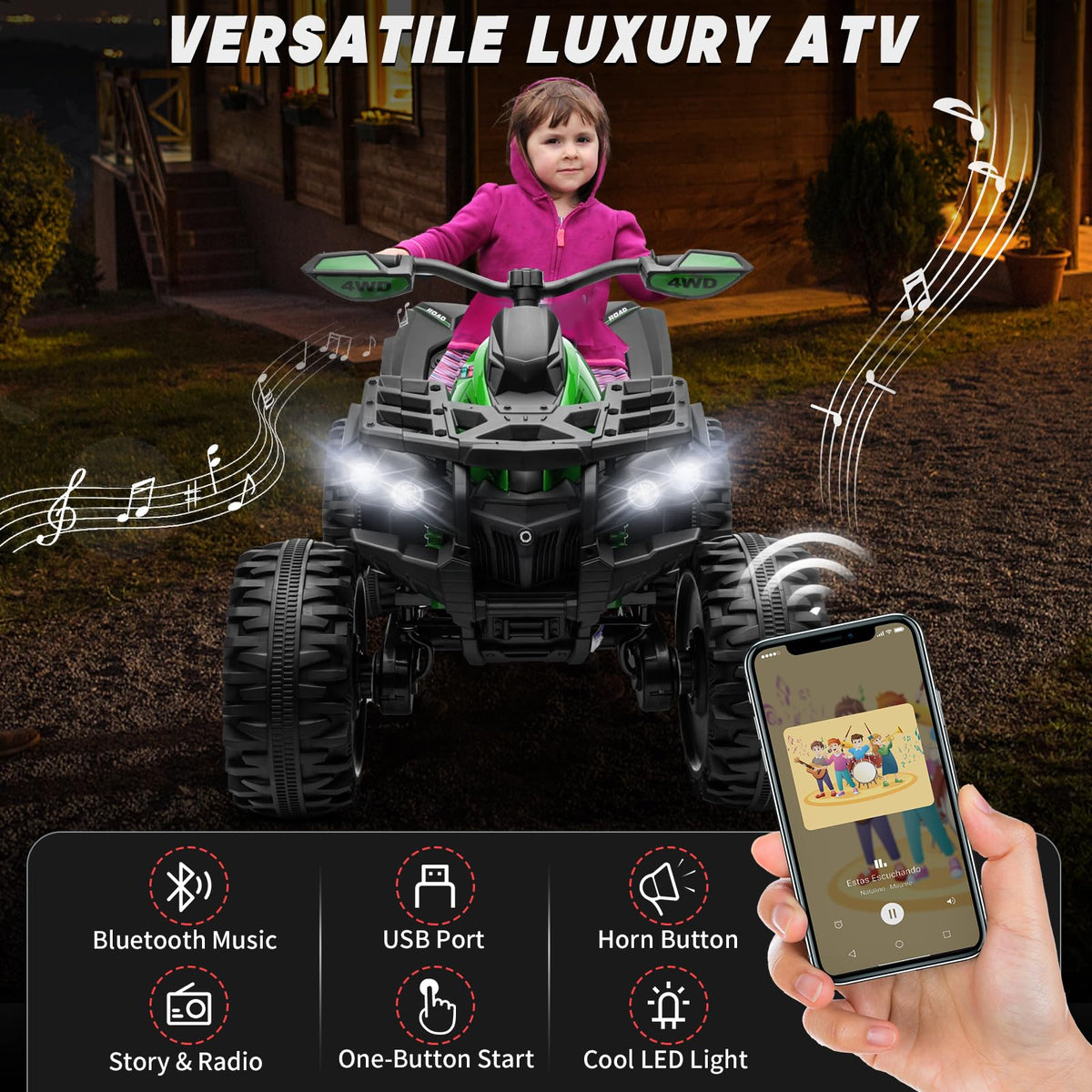 Green 24V 4 Wheeler ATV with Remote Control C32784
