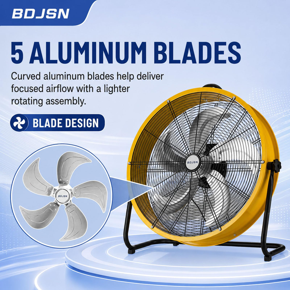Industrial Drum Fan, 3-speed High Velocity Air Circulator With 5 Aluminum Blades, Adjustable Tilt Metal Floor Fan, 20in Y789