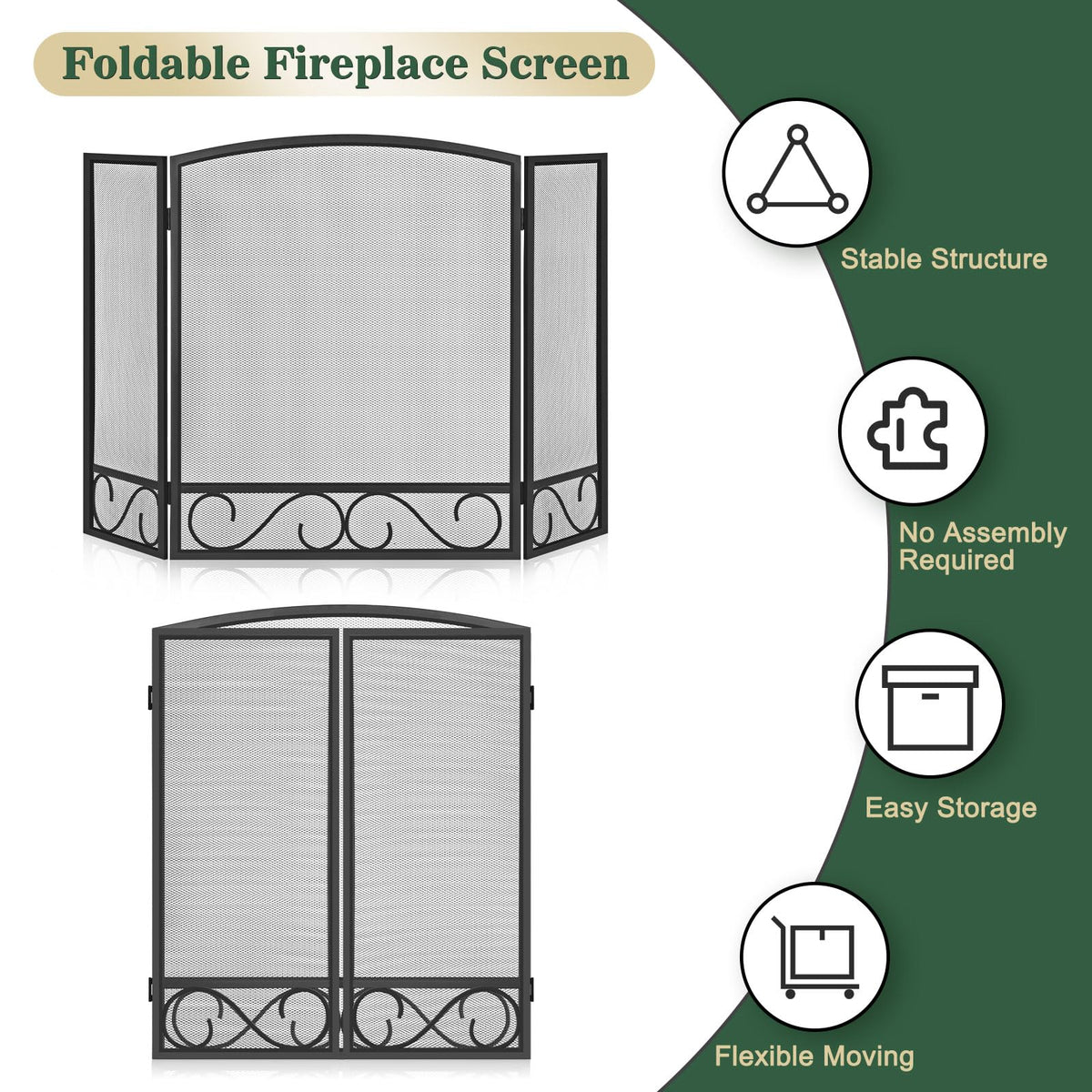 3 Panel Wrought Iron Fireplace Screen P71416
