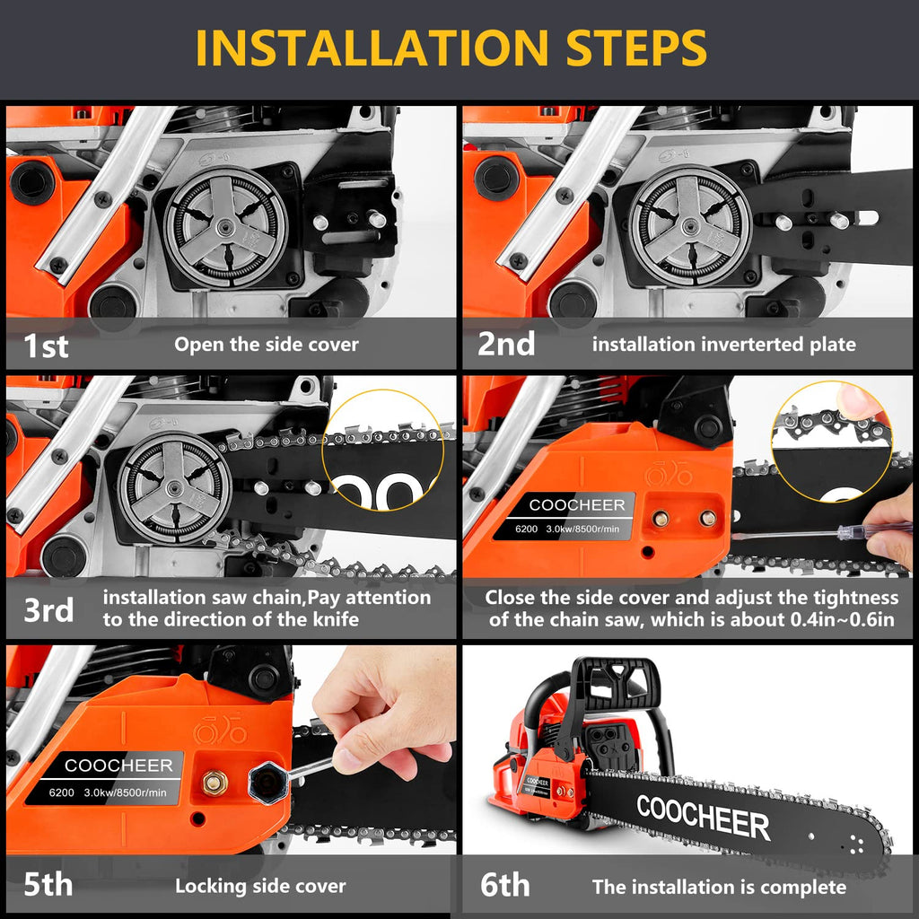 62CC 20 Inch 2-Cycle Gas Chainsaw with Carrying Bag P563