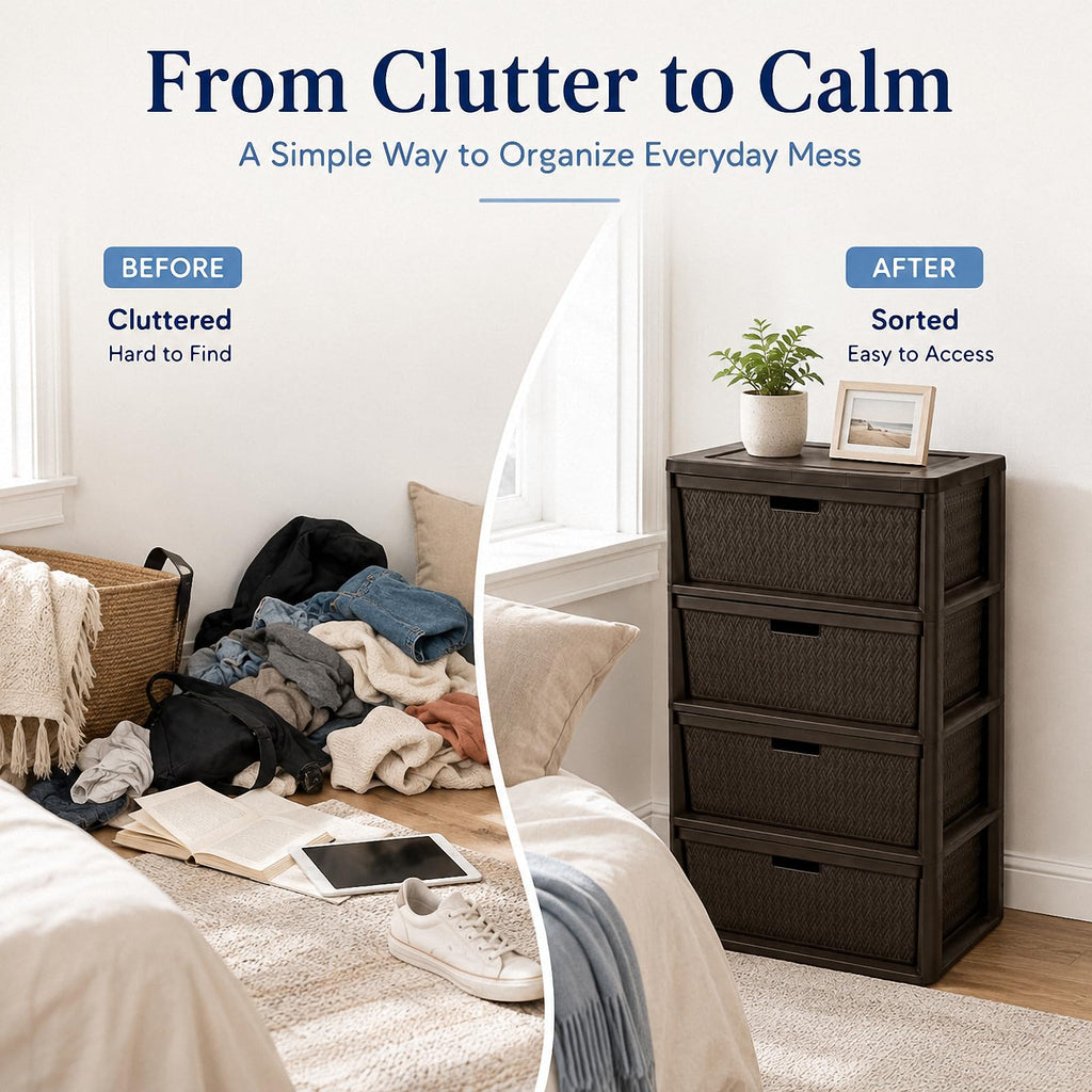 Wide 4-Drawer Storage Organizer Tower with Removable Bins E297