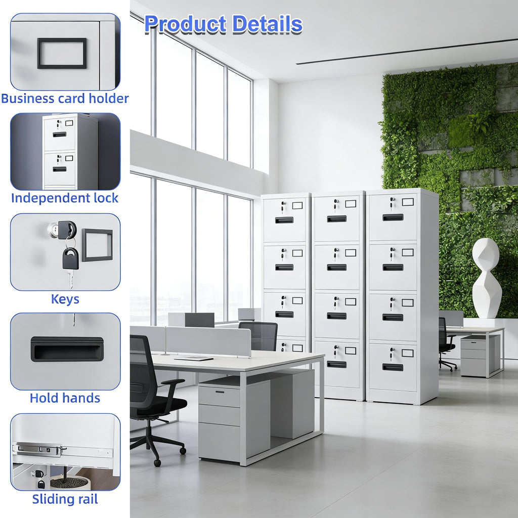 4 Drawer White Metal File Cabinet S1041
