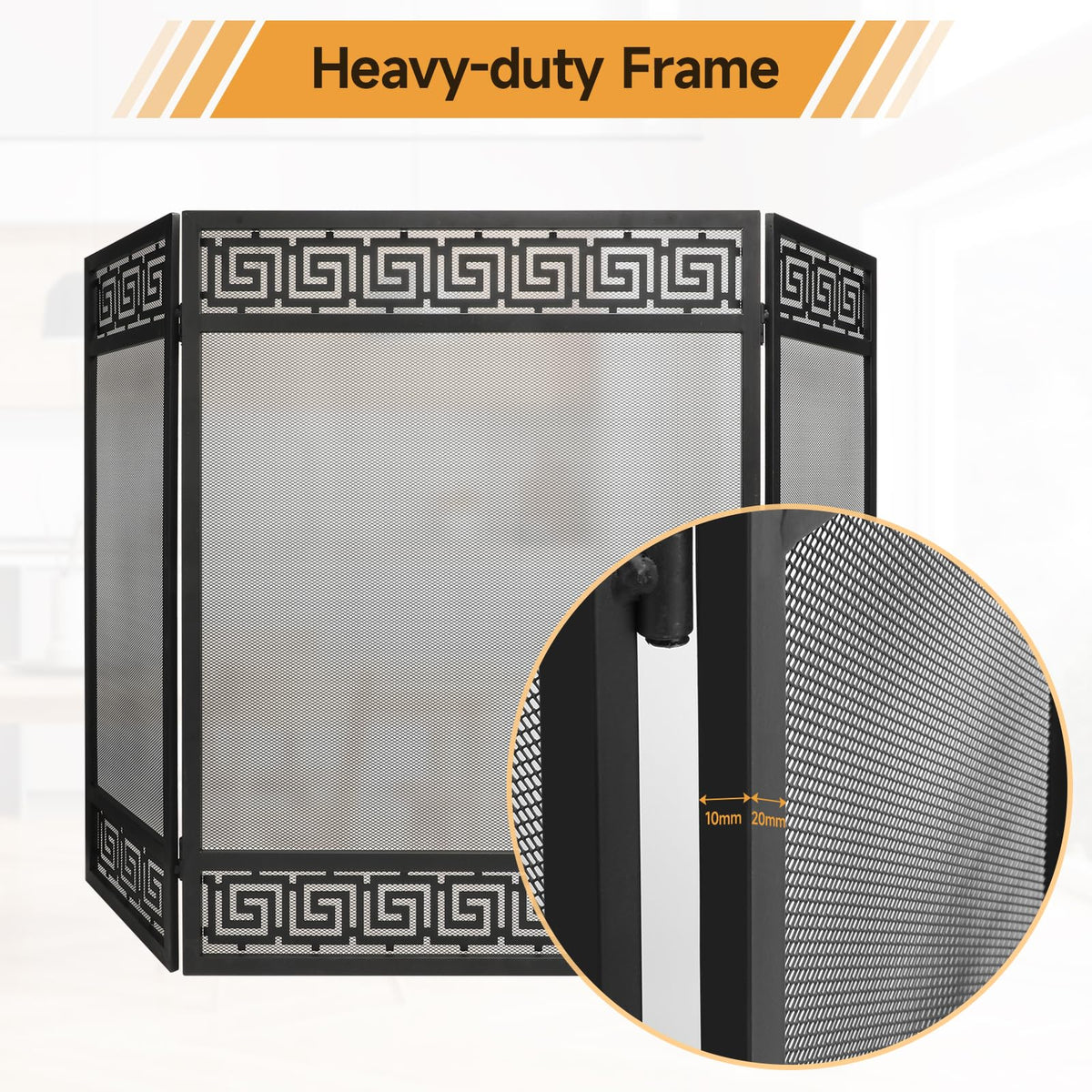50"x32" 3 Panel Steel Fireplace Screen E400681