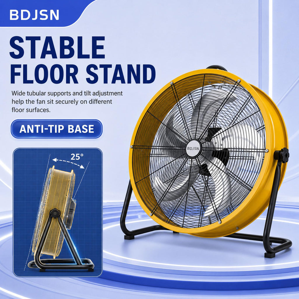 Industrial Drum Fan, 3-speed High Velocity Air Circulator With 5 Aluminum Blades, Adjustable Tilt Metal Floor Fan, 20in Y789