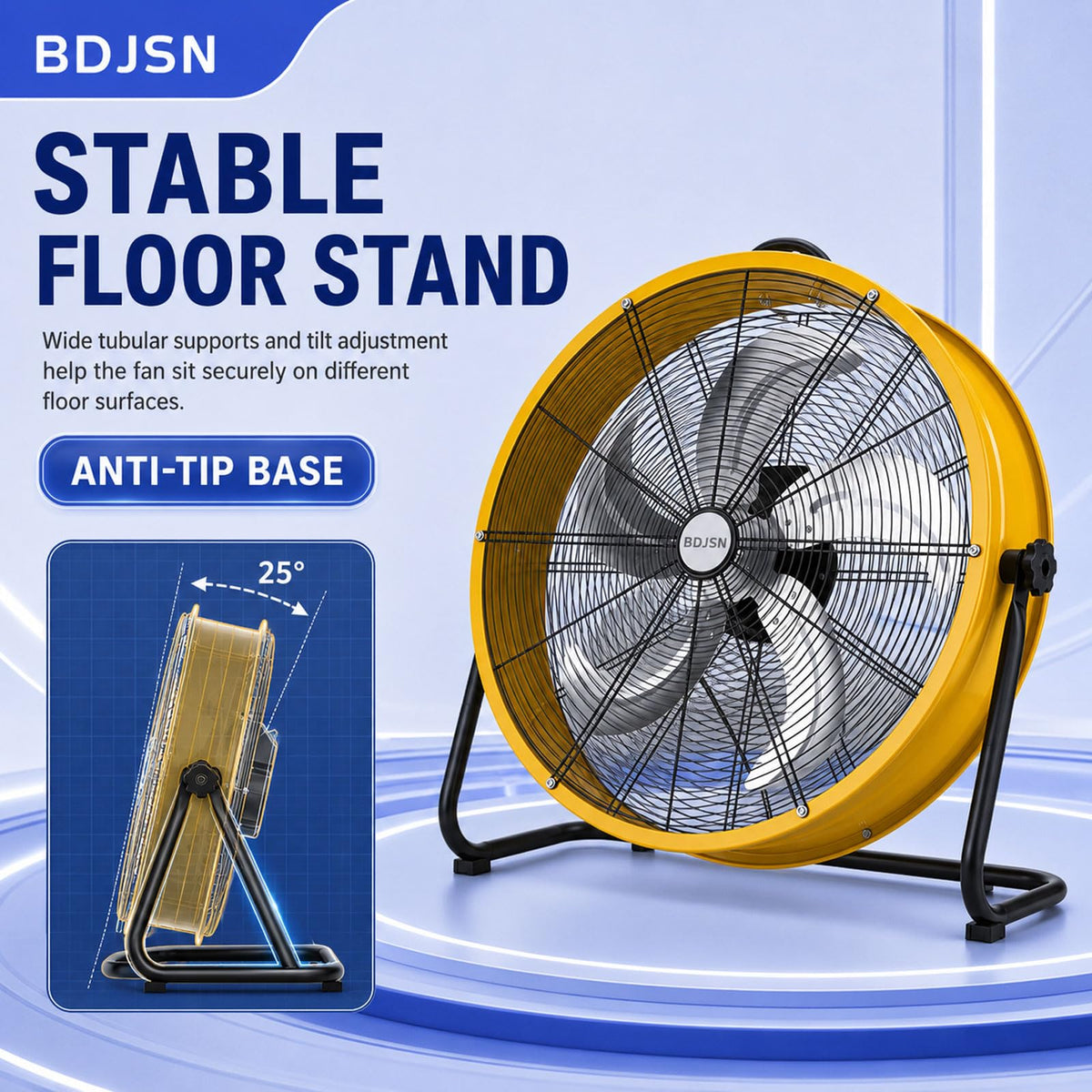 Industrial Drum Fan, 3-speed High Velocity Air Circulator With 5 Aluminum Blades, Adjustable Tilt Metal Floor Fan, 20in Y789
