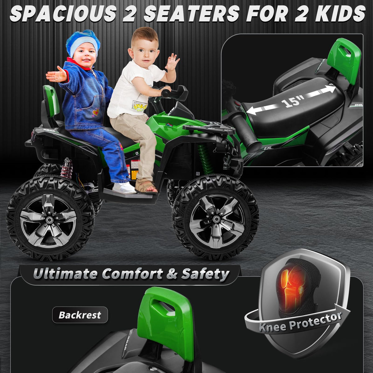 Green 24V 4 Wheeler ATV with Remote Control C32784
