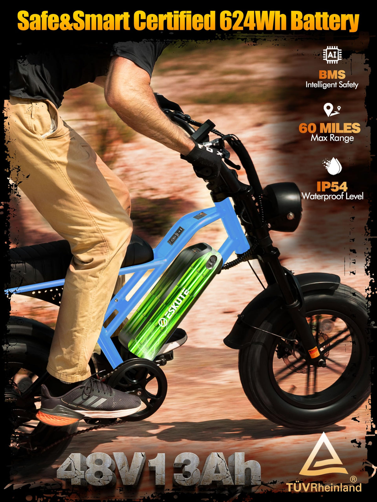 Electric Bike 1500W Peak Motor 48V 13Ah Battery 16"x4.0" Fat Tire Blue V346