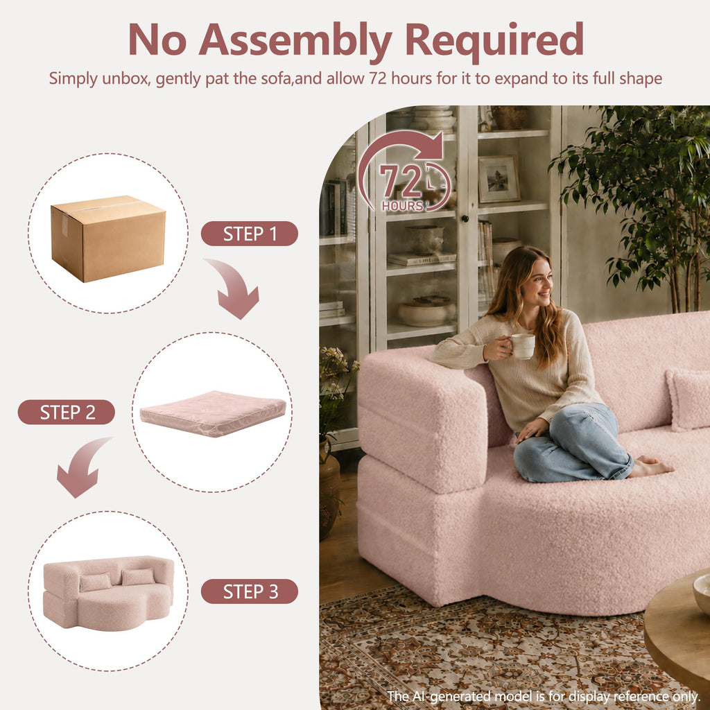 78" Pink Sherpa Futon Sofa Bed K2181