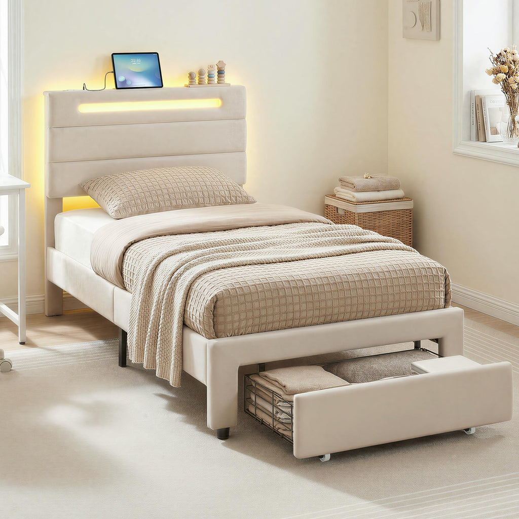 Twin Bed Frame with Storage Drawer O137339