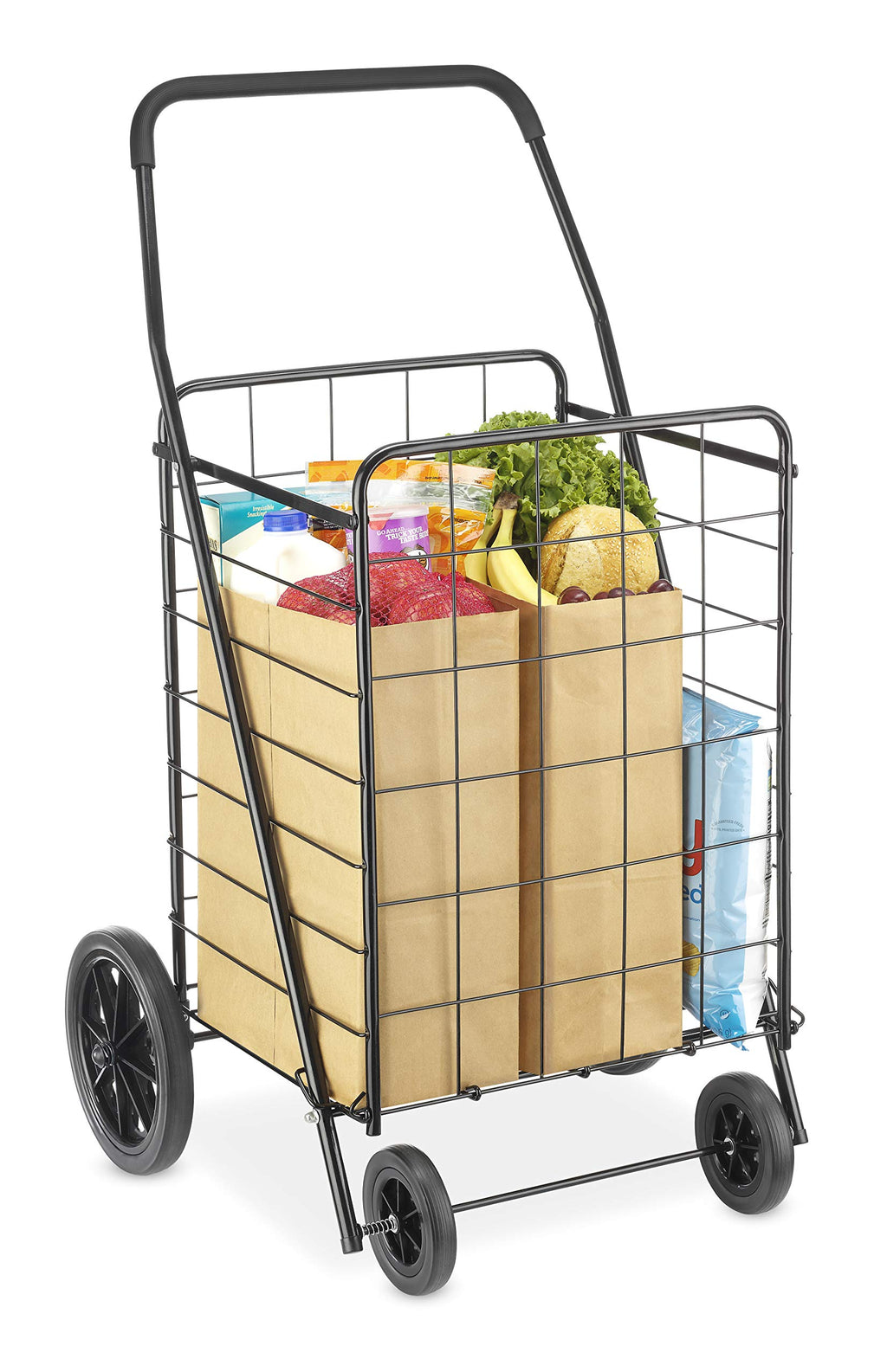 Extra Large Foldable Shopping Cart with Wheels, 100 Lb Capacity, Steel Frame, Black G48850