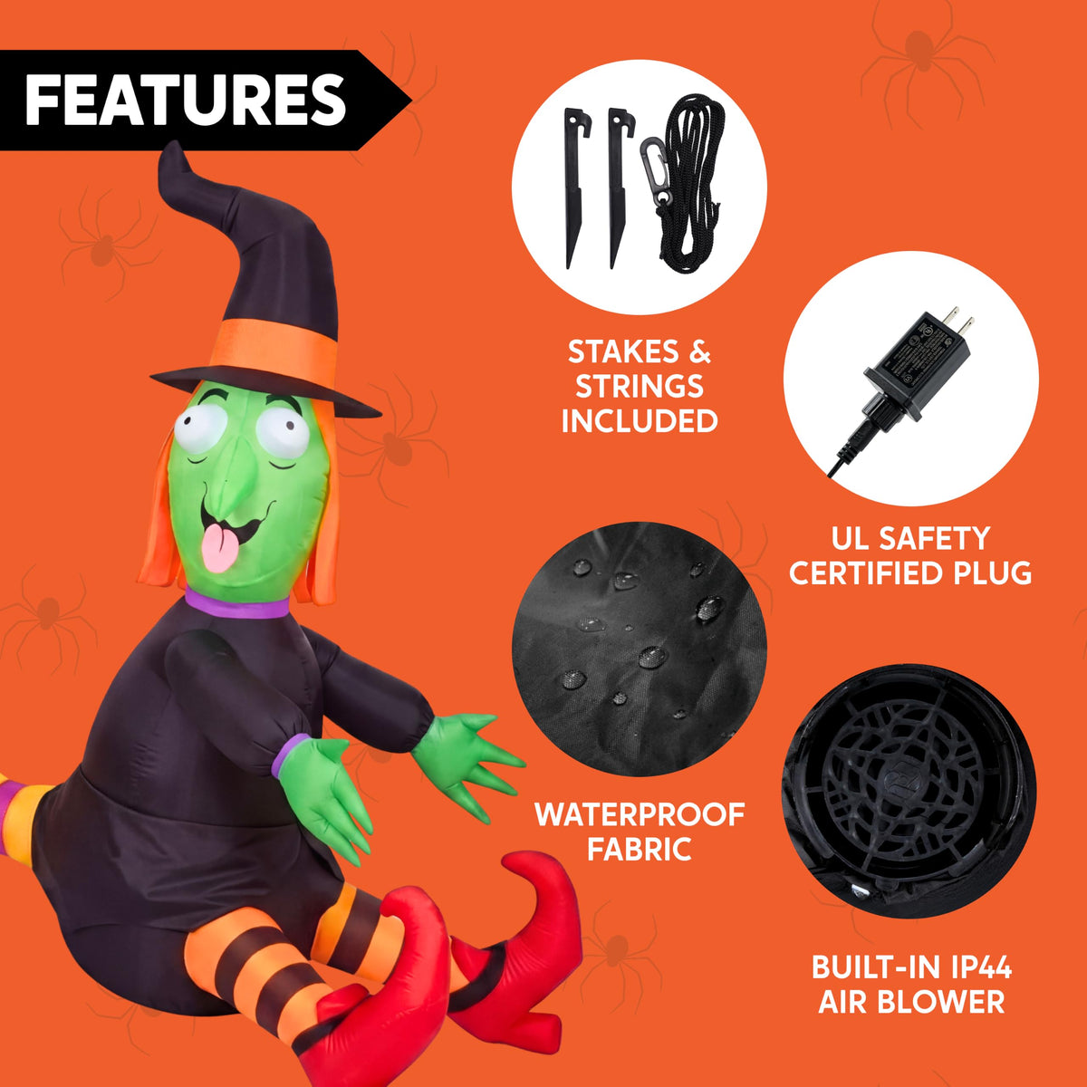 4FT Inflatable Witch with LED Lights Q49356