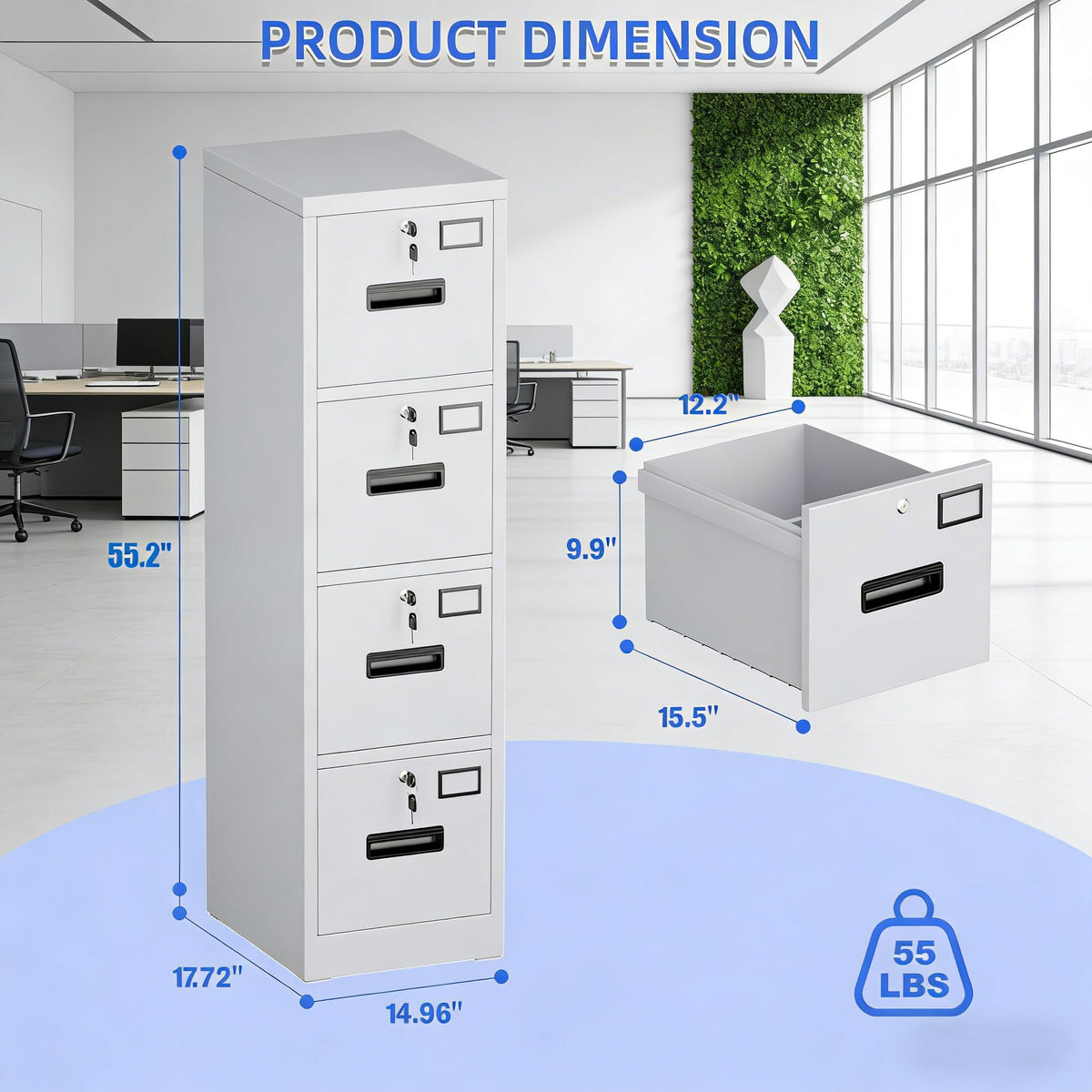 4 Drawer White Metal File Cabinet S1041