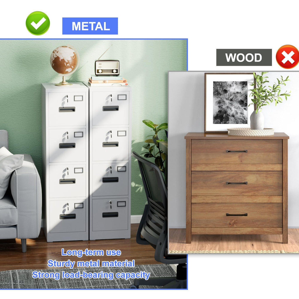 4 Drawer White Metal File Cabinet S1041