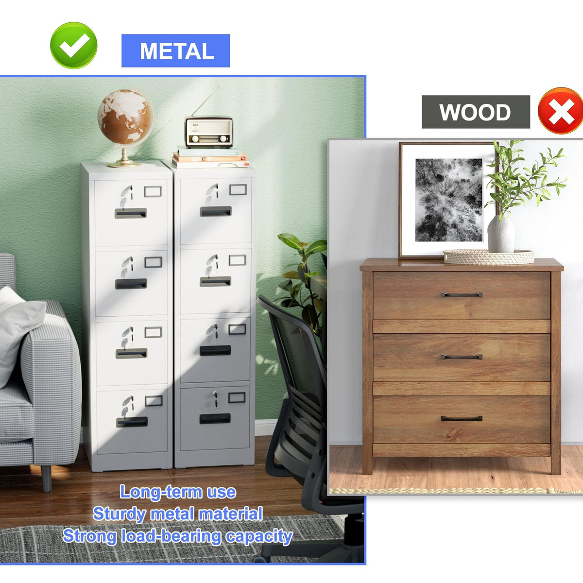 4 Drawer White Metal File Cabinet S1041