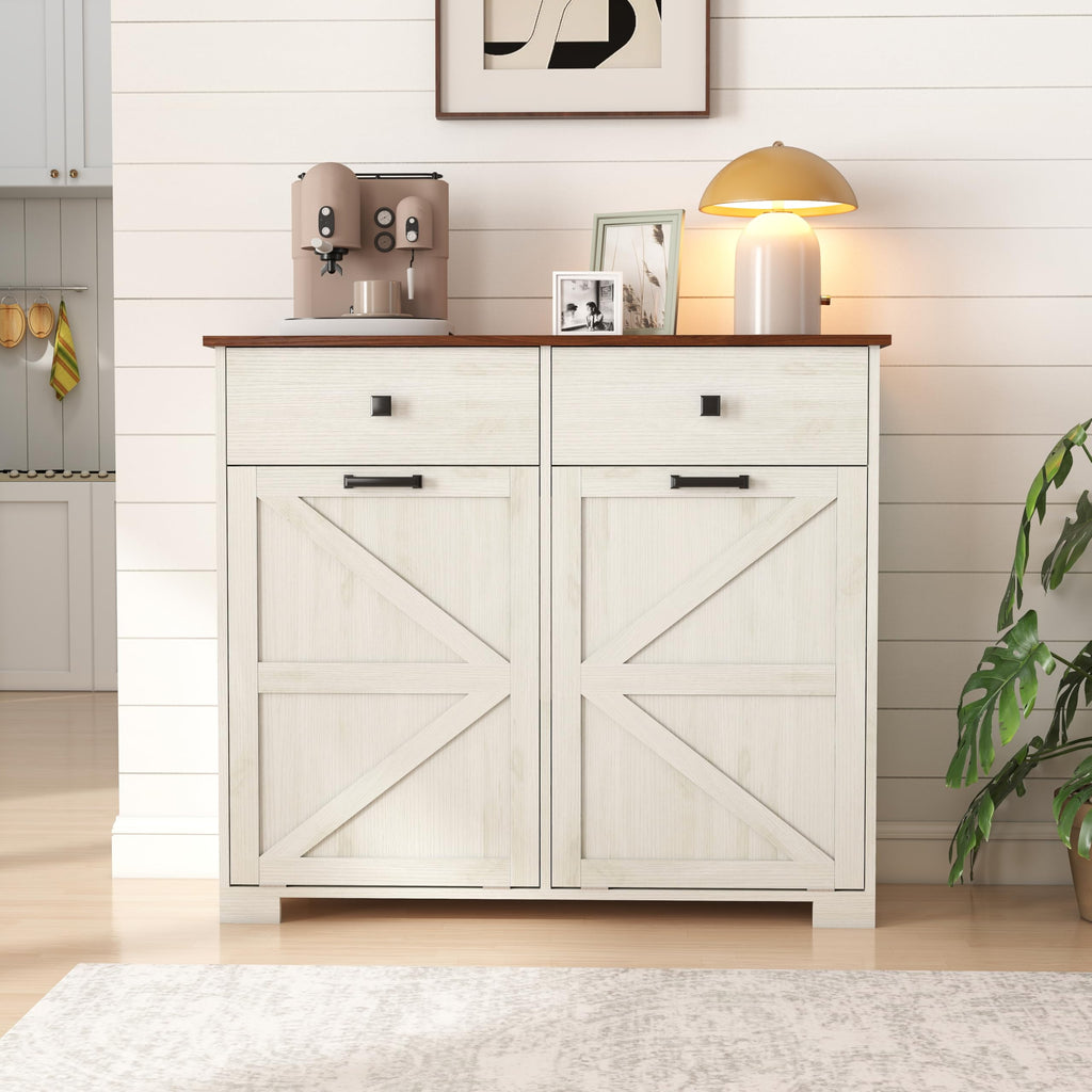 Double Tilt Out Trash Cabinet with Hideaway Drawer, Antique White E7972