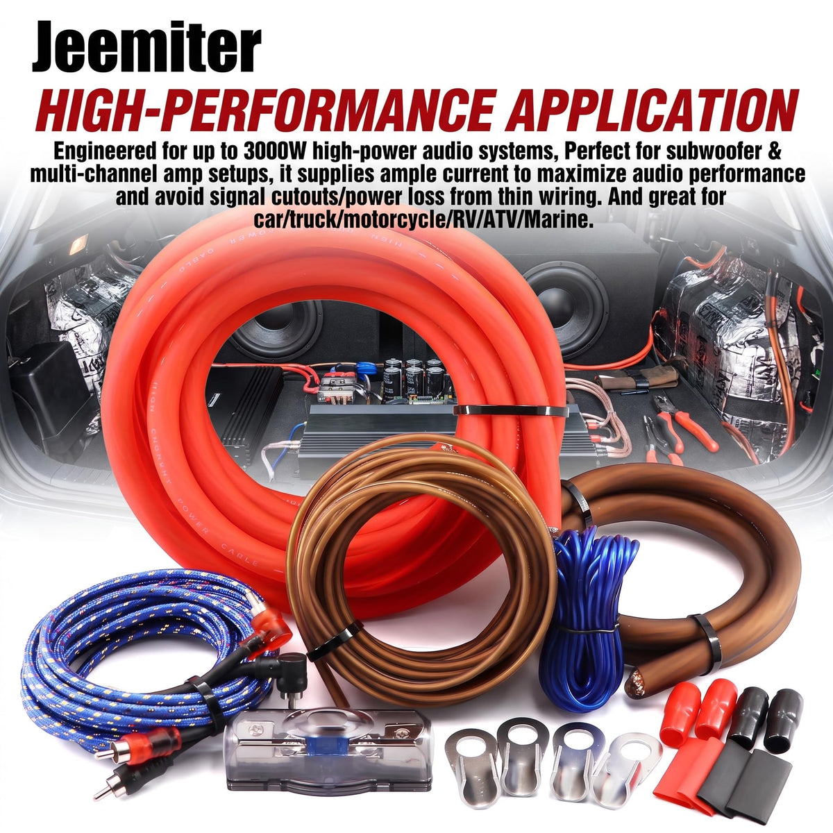 0 Gauge 3000W Amp Wiring Kit with 100A AGU Fuse I4322