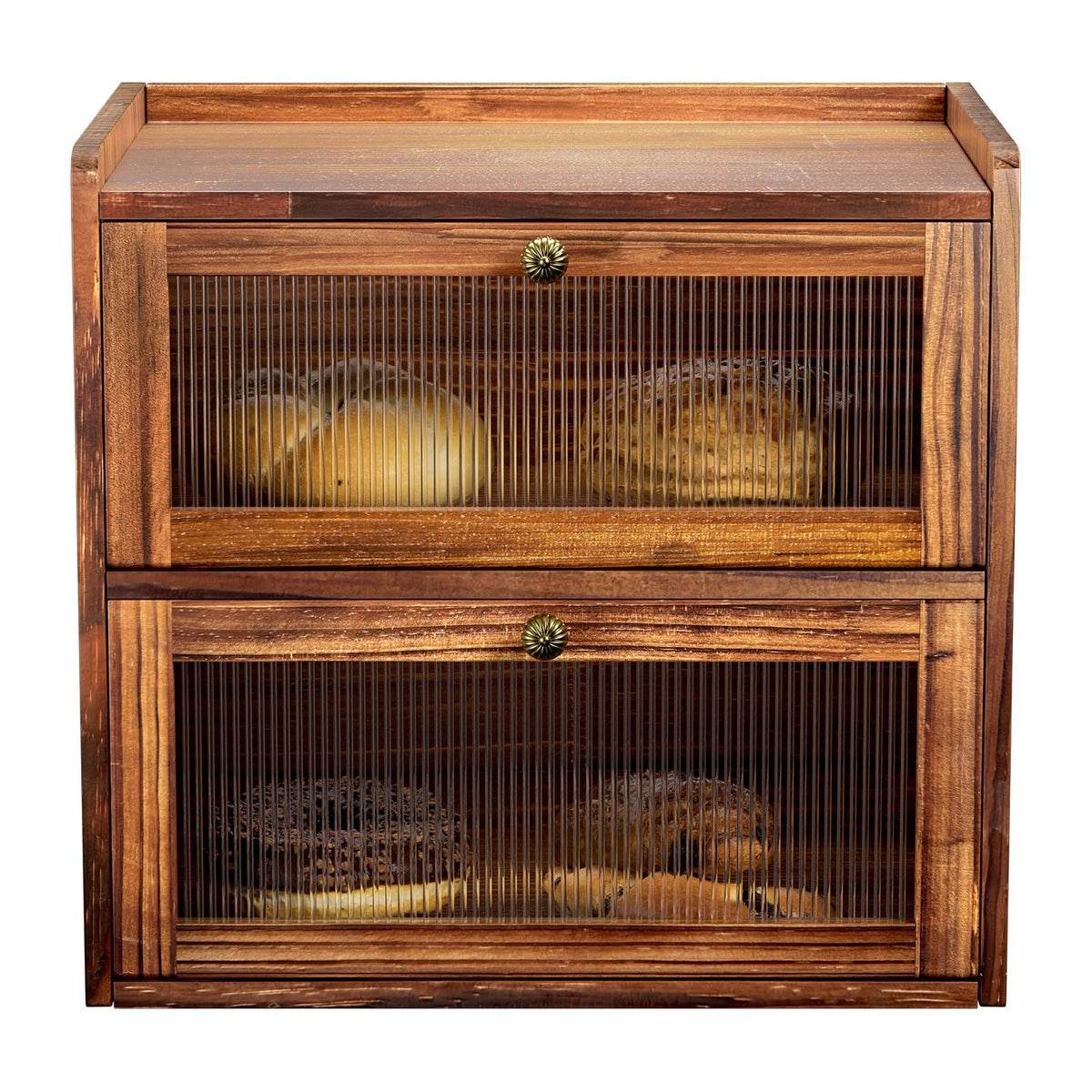 Large 2 Layer Wooden Bread Box with Window U1733