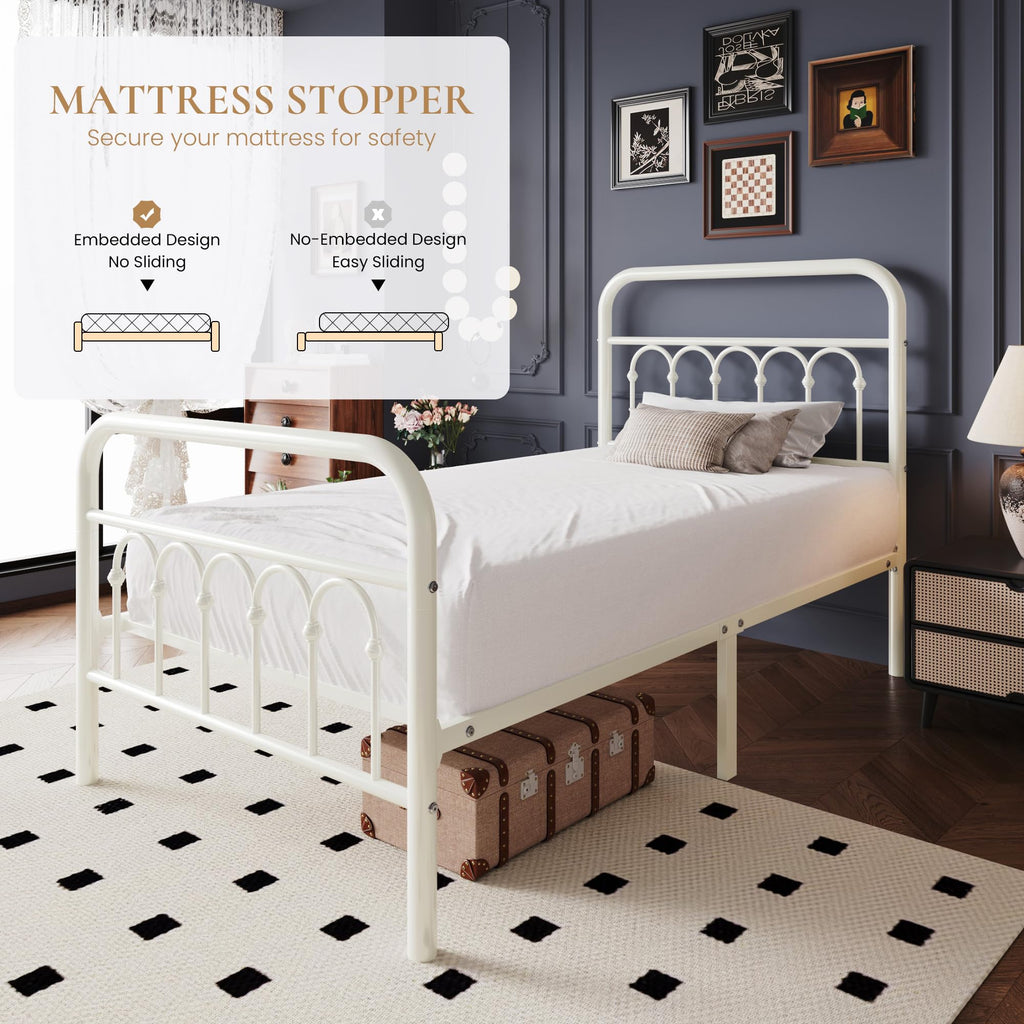 Twin Size Metal Platform Bed Frame with Headboard X1213
