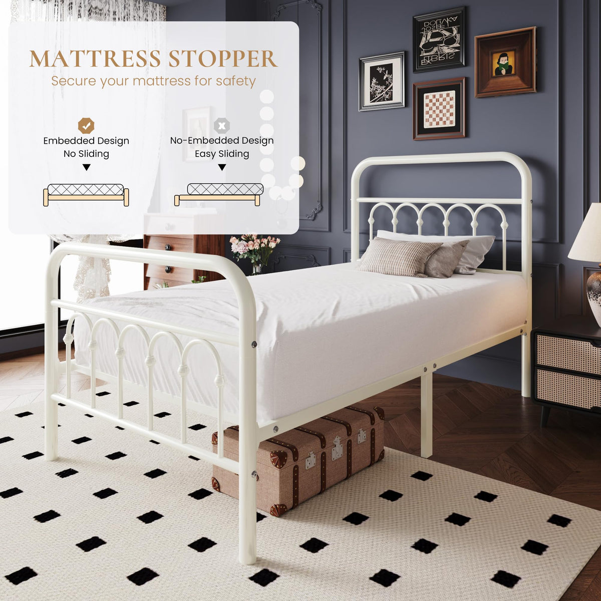 Twin Size Metal Platform Bed Frame with Headboard X1213