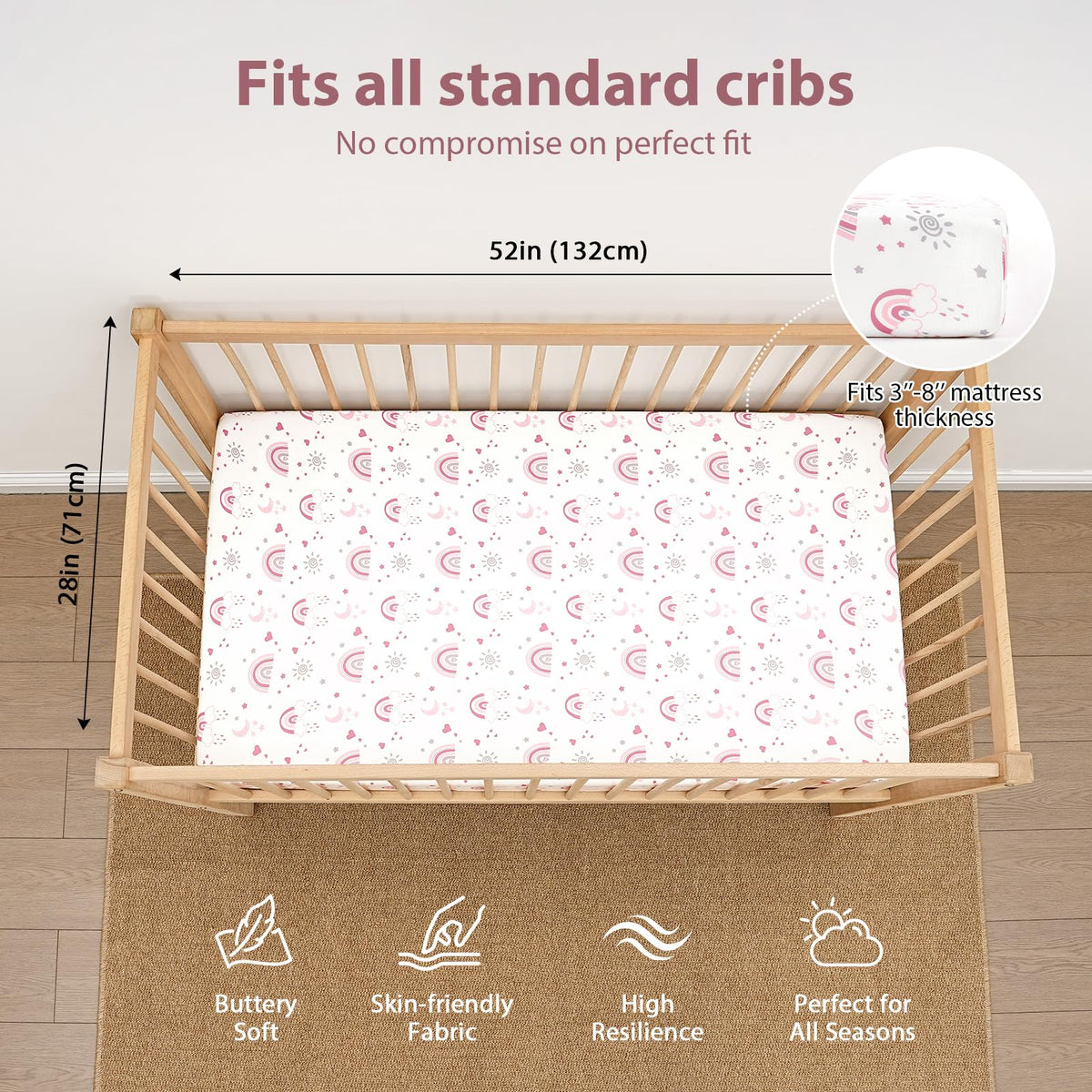 3 Pack Fitted Crib Sheets 52”x28” C9770