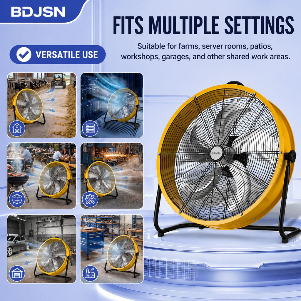 Industrial Drum Fan, 3-speed High Velocity Air Circulator With 5 Aluminum Blades, Adjustable Tilt Metal Floor Fan, 20in Y789