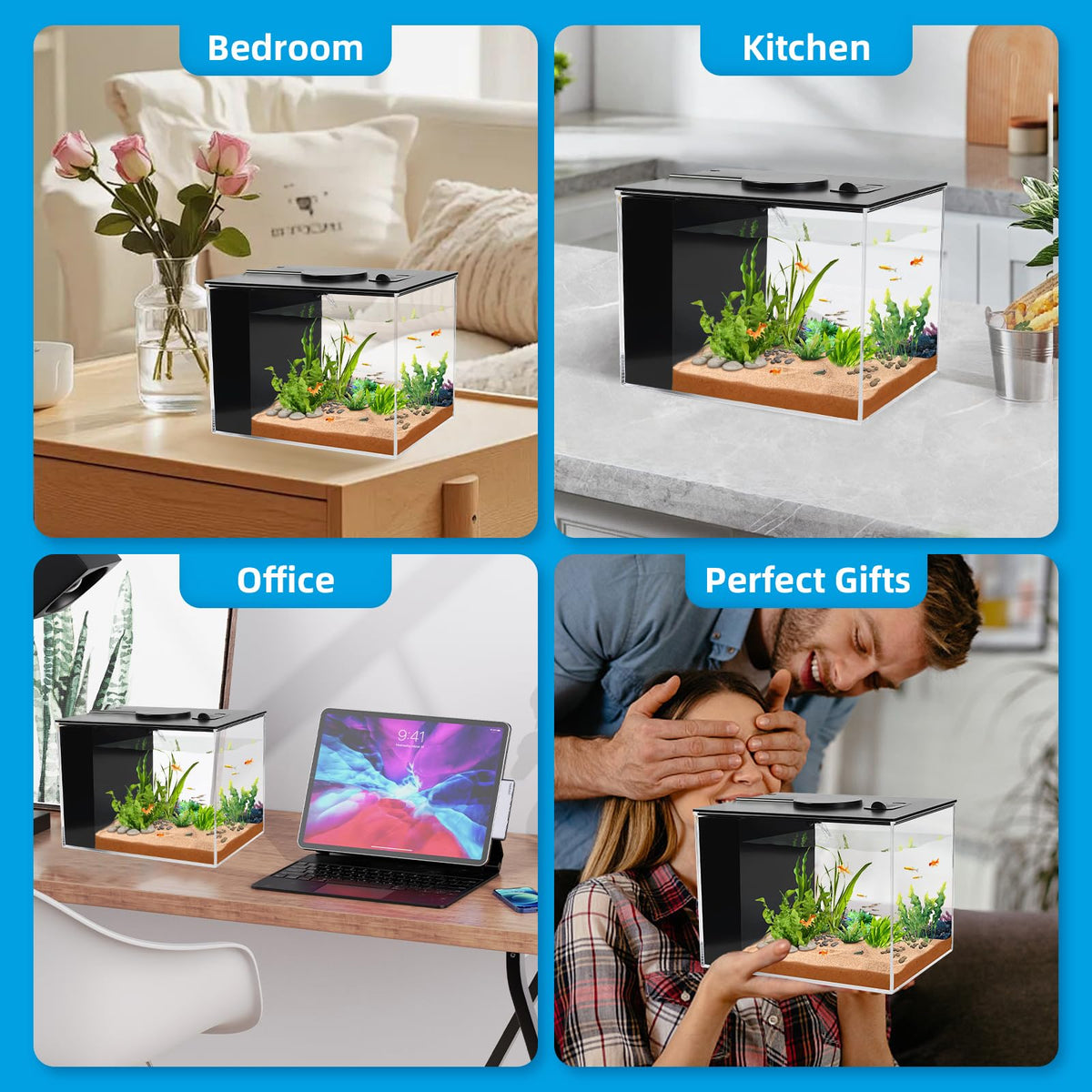 1 Gallon Betta Fish Tank with LED Light and Water Filter Pump V45301