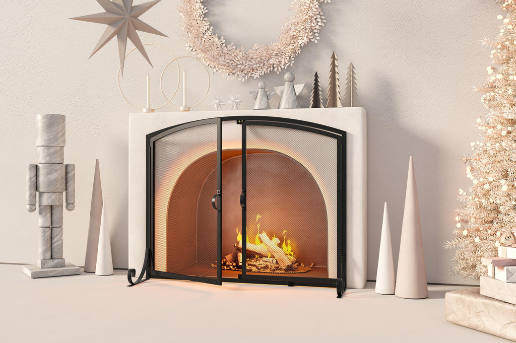 Black Steel Fireplace Screen with Doors B2790