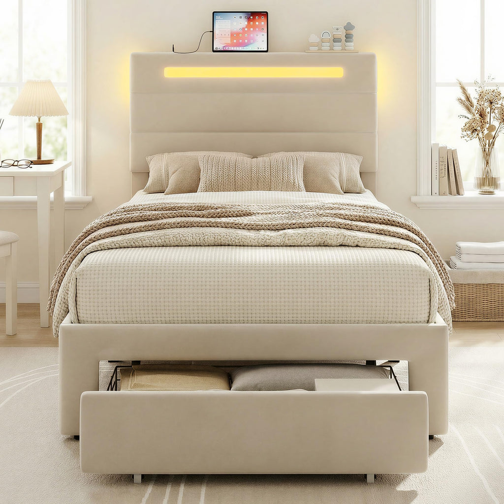 Twin Bed Frame with Storage Drawer O137339