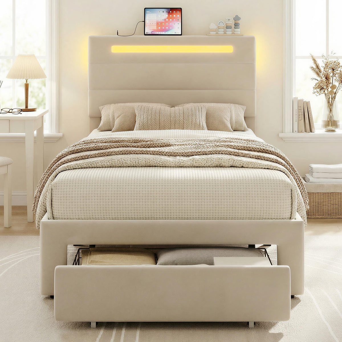 Twin Bed Frame with Storage Drawer O137339