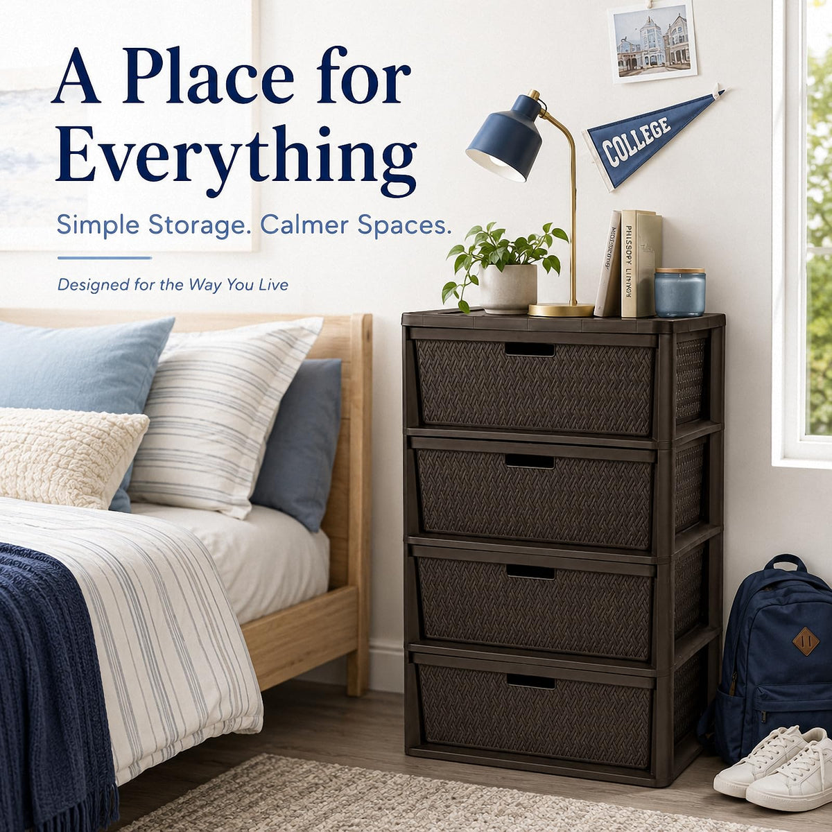 Wide 4-Drawer Storage Organizer Tower with Removable Bins E297