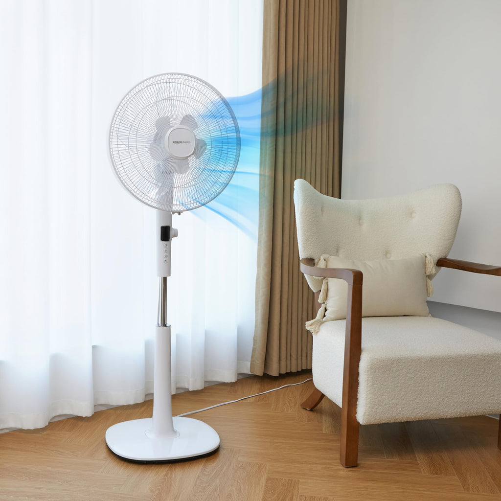 16-inch Quiet DC Motor Standing Floor Fan with Remote, White E281