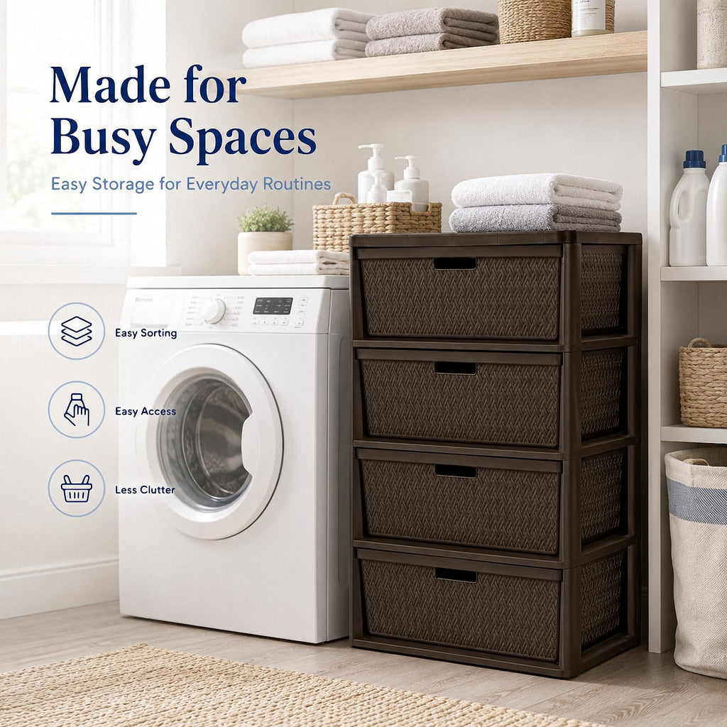 Wide 4-Drawer Storage Organizer Tower with Removable Bins E297