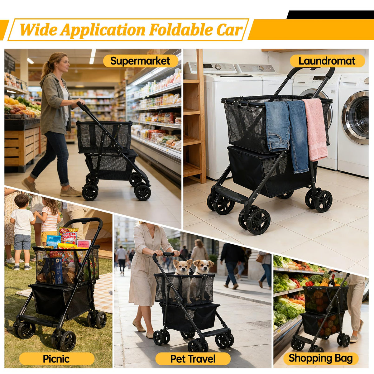 2-in-1 Folding Shopping Cart & Pet Stroller B380827