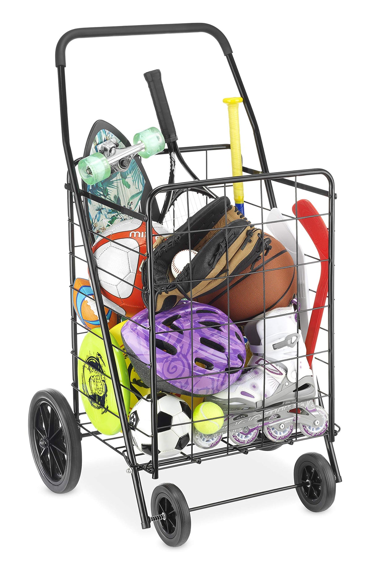 Extra Large Foldable Shopping Cart with Wheels, 100 Lb Capacity, Steel Frame, Black G48850