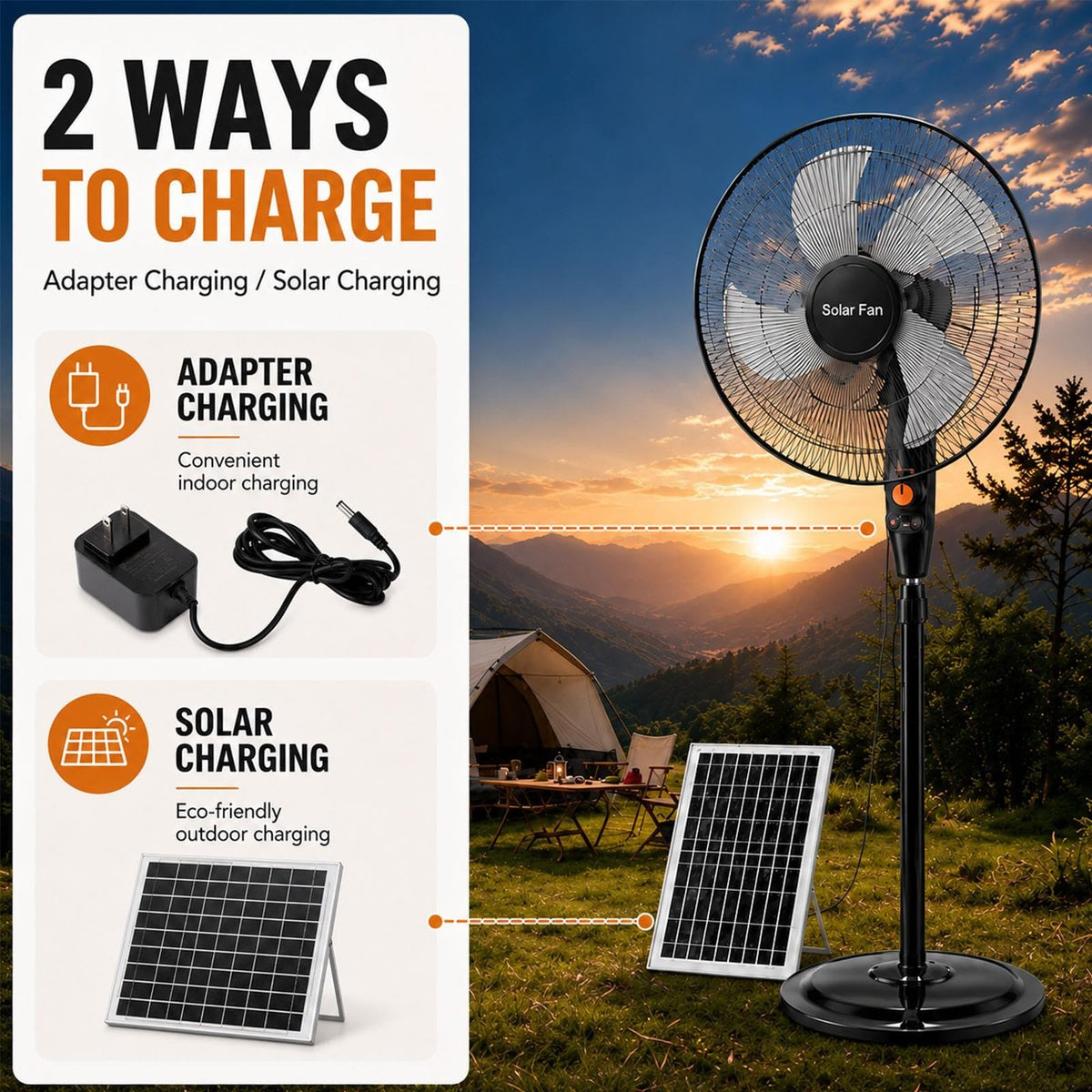 16 Inch Rechargeable Pedestal Fan with Solar Panel G351766