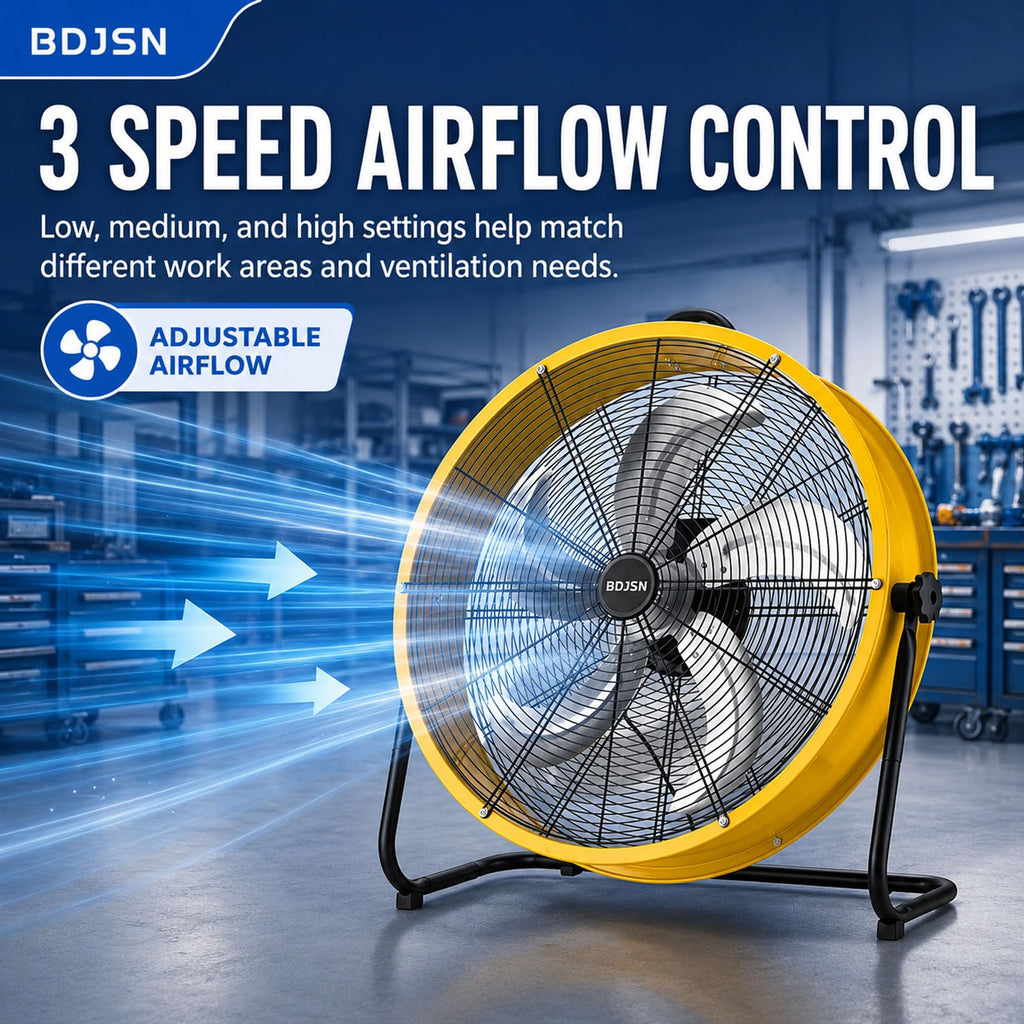 Industrial Drum Fan, 3-speed High Velocity Air Circulator With 5 Aluminum Blades, Adjustable Tilt Metal Floor Fan, 20in Y789