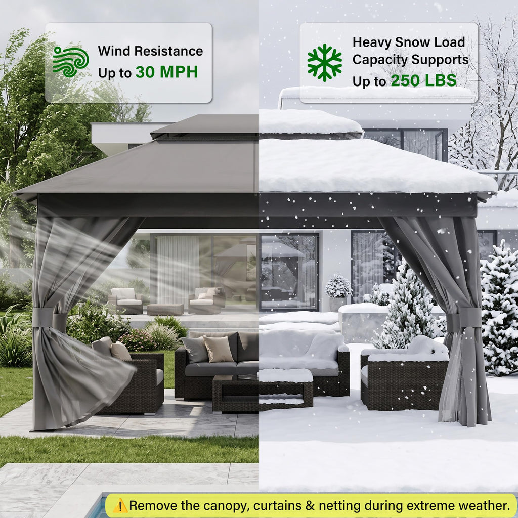 10x13 Gazebo Canopy with Netting, Curtains & Double Roof A449
