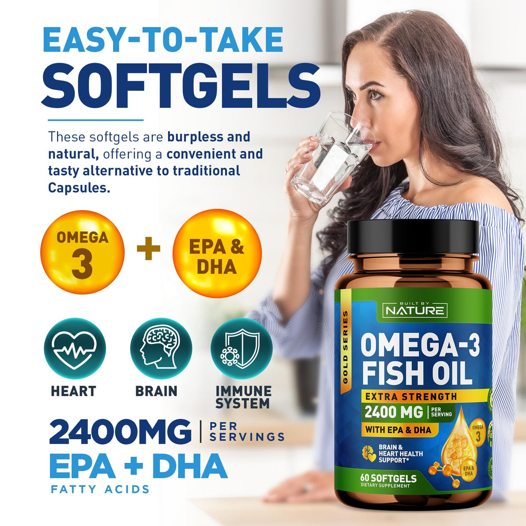 Omega 3 Fish Oil Soft Gels 2400 mg 60 Softgels D78979