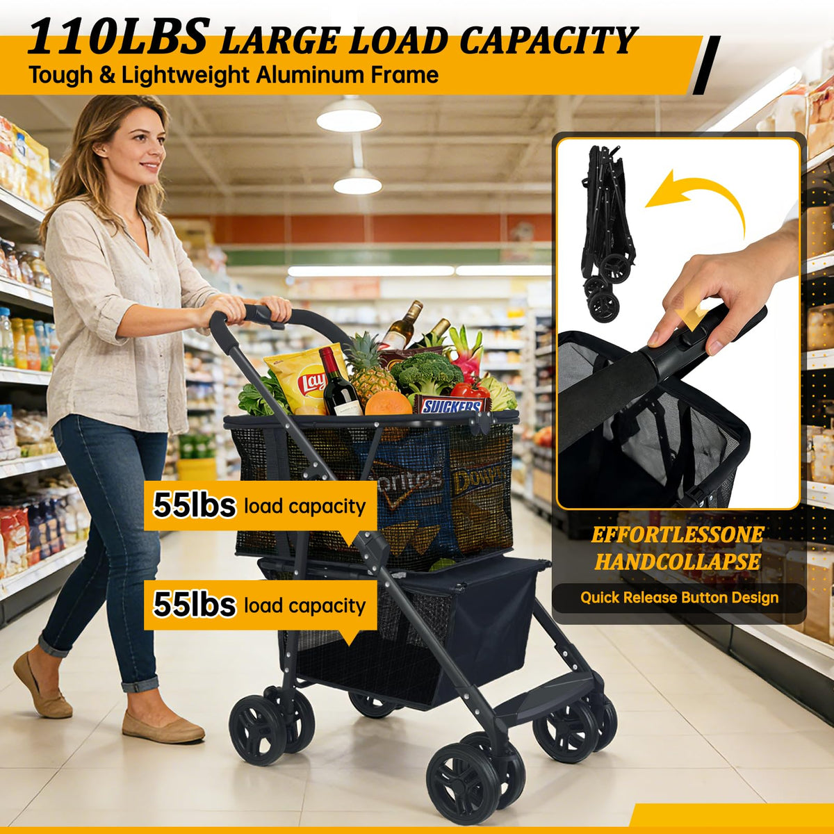 2-in-1 Folding Shopping Cart & Pet Stroller B380827