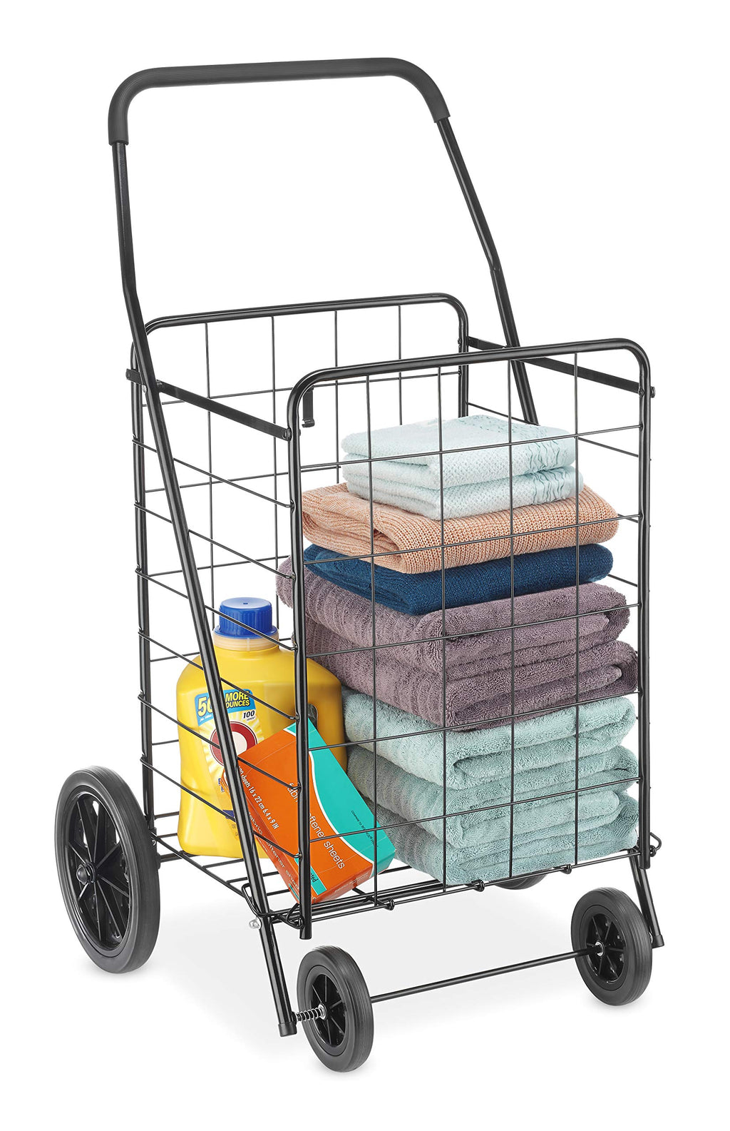 Extra Large Foldable Shopping Cart with Wheels, 100 Lb Capacity, Steel Frame, Black G48850