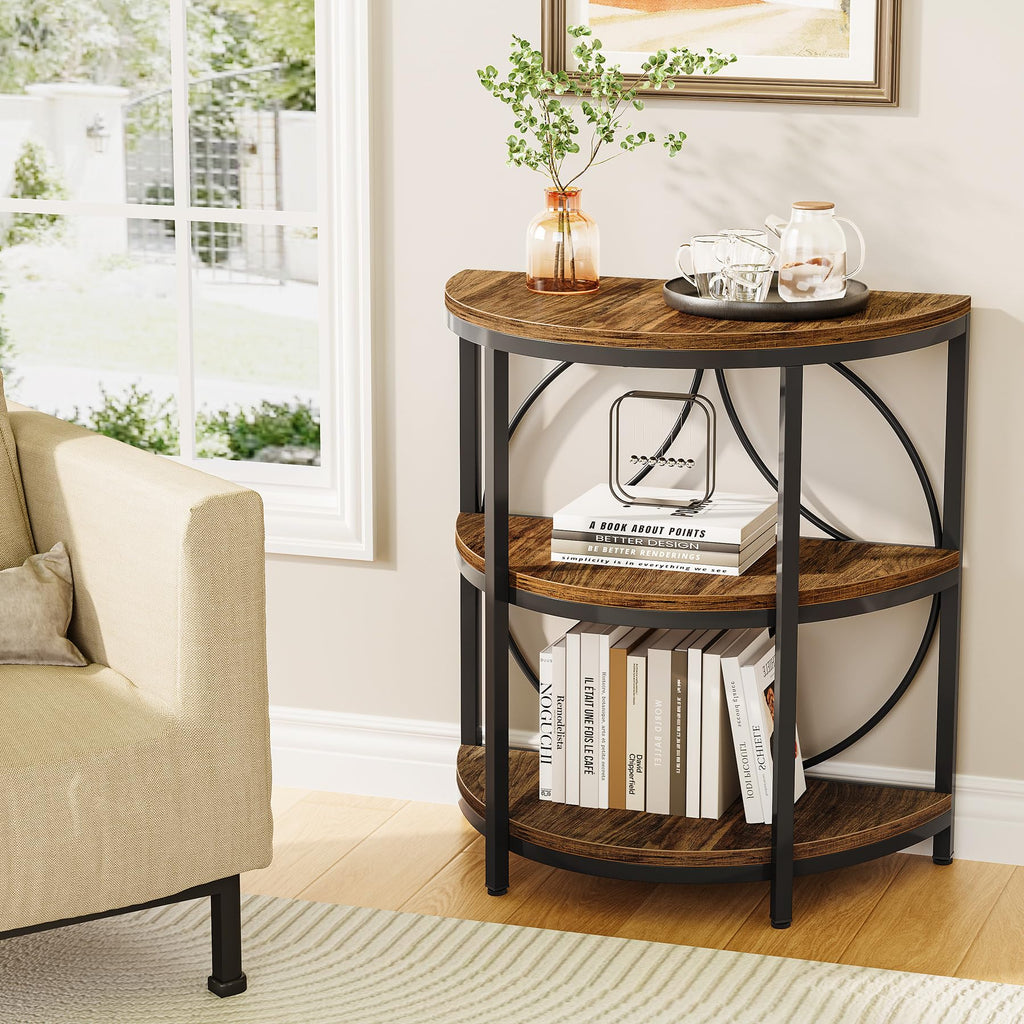 Half Round 3-Tier Narrow Side Table with Metal Frame Q90684