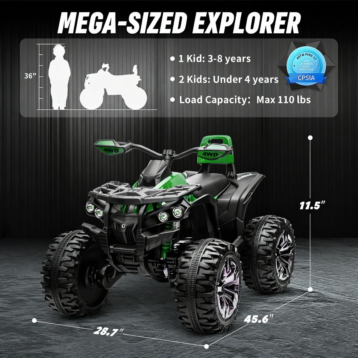 Green 24V 4 Wheeler ATV with Remote Control C32784