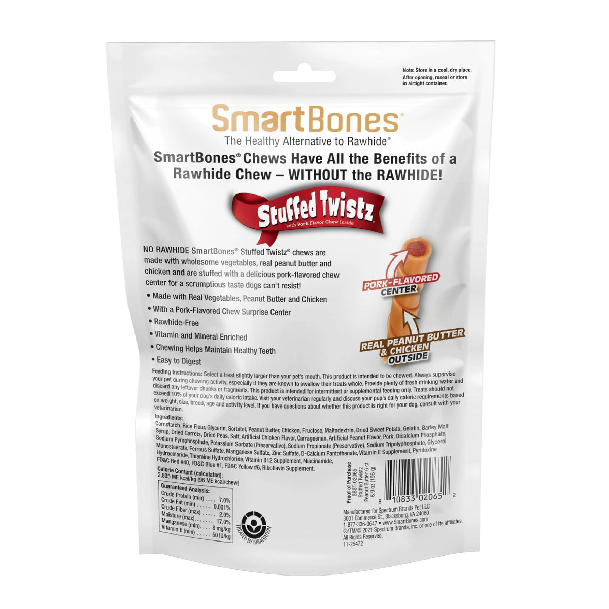 Peanut Butter Pork Flavor Rawhide-Free Dog Chews 6 Twistz T761440