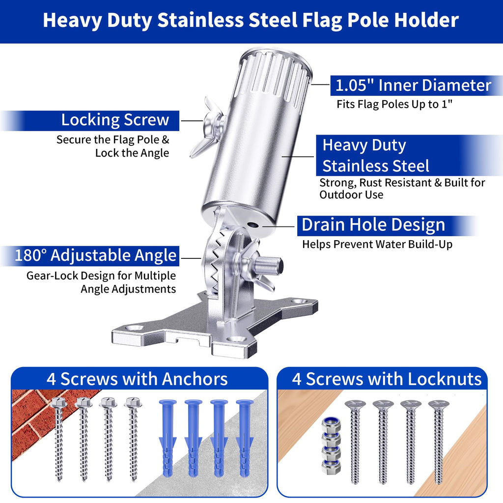 Flag Pole Holder, 316 Stainless Steel, 180° Adjustable Q5816